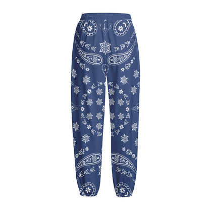 Blue Paisley Bandana Print Fleece Lined Knit Pants