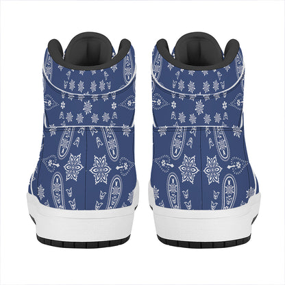 Blue Paisley Bandana Print High Top Leather Sneakers