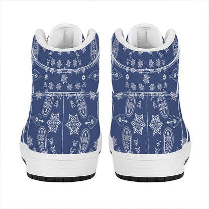 Blue Paisley Bandana Print High Top Leather Sneakers