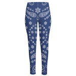 Blue Paisley Bandana Print High-Waisted Pocket Leggings