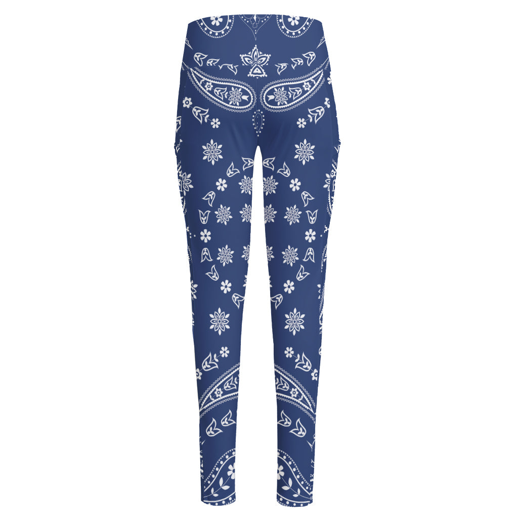 Blue Paisley Bandana Print High-Waisted Pocket Leggings