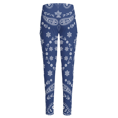 Blue Paisley Bandana Print High-Waisted Pocket Leggings