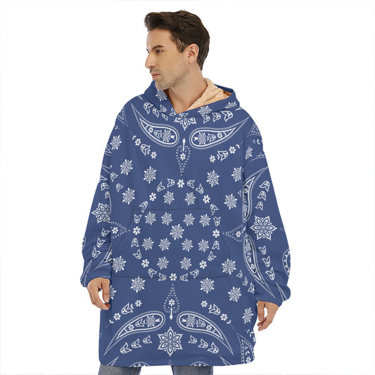 Blue Paisley Bandana Print Hoodie Blanket