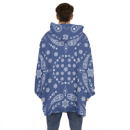 Blue Paisley Bandana Print Hoodie Blanket
