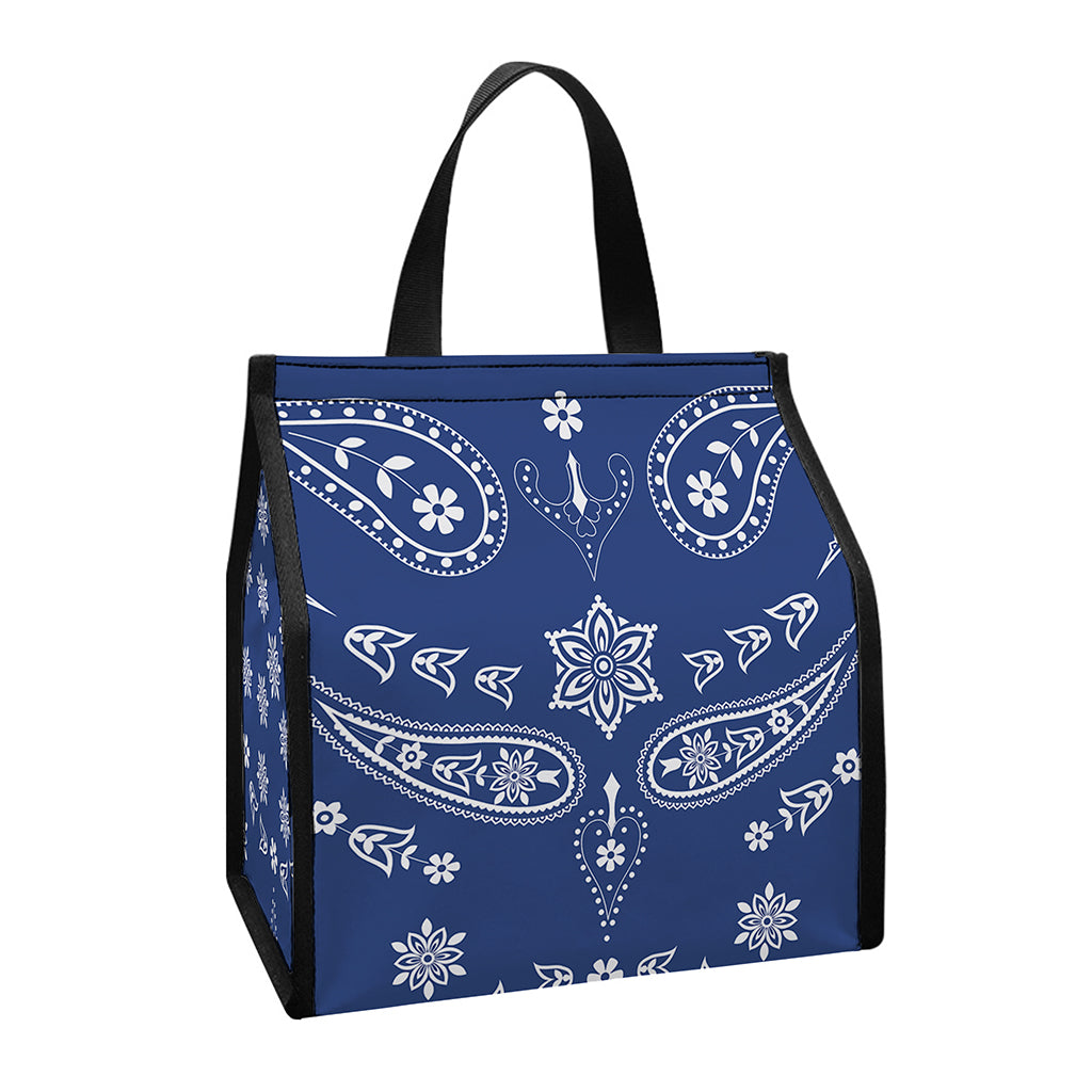 Blue Paisley Bandana Print Insulated Lunch Tote