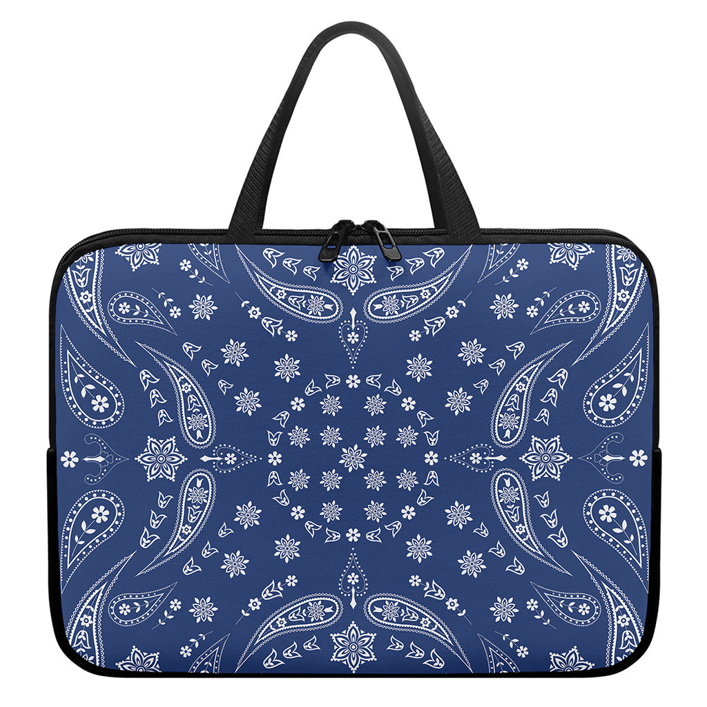 Blue Paisley Bandana Print Laptop Sleeve With Handle