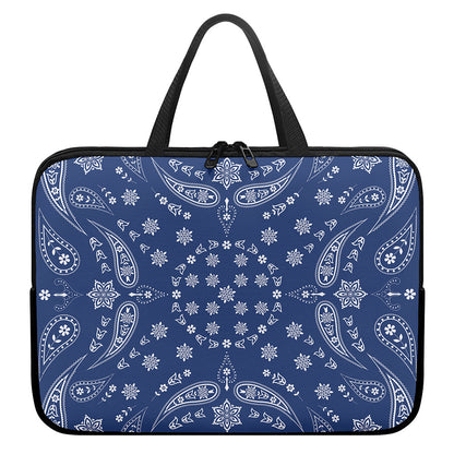 Blue Paisley Bandana Print Laptop Sleeve With Handle