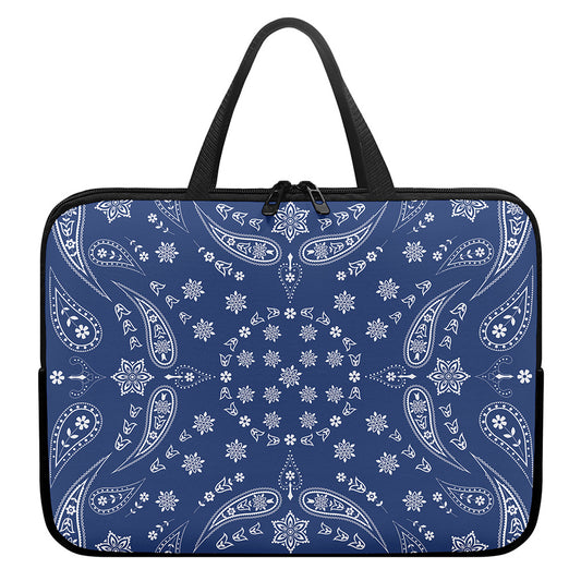 Blue Paisley Bandana Print Laptop Sleeve With Handle