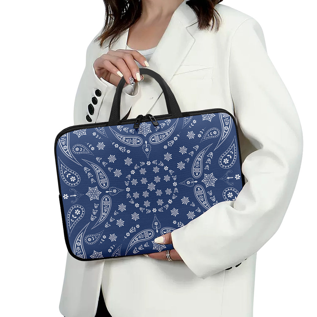 Blue Paisley Bandana Print Laptop Sleeve With Handle