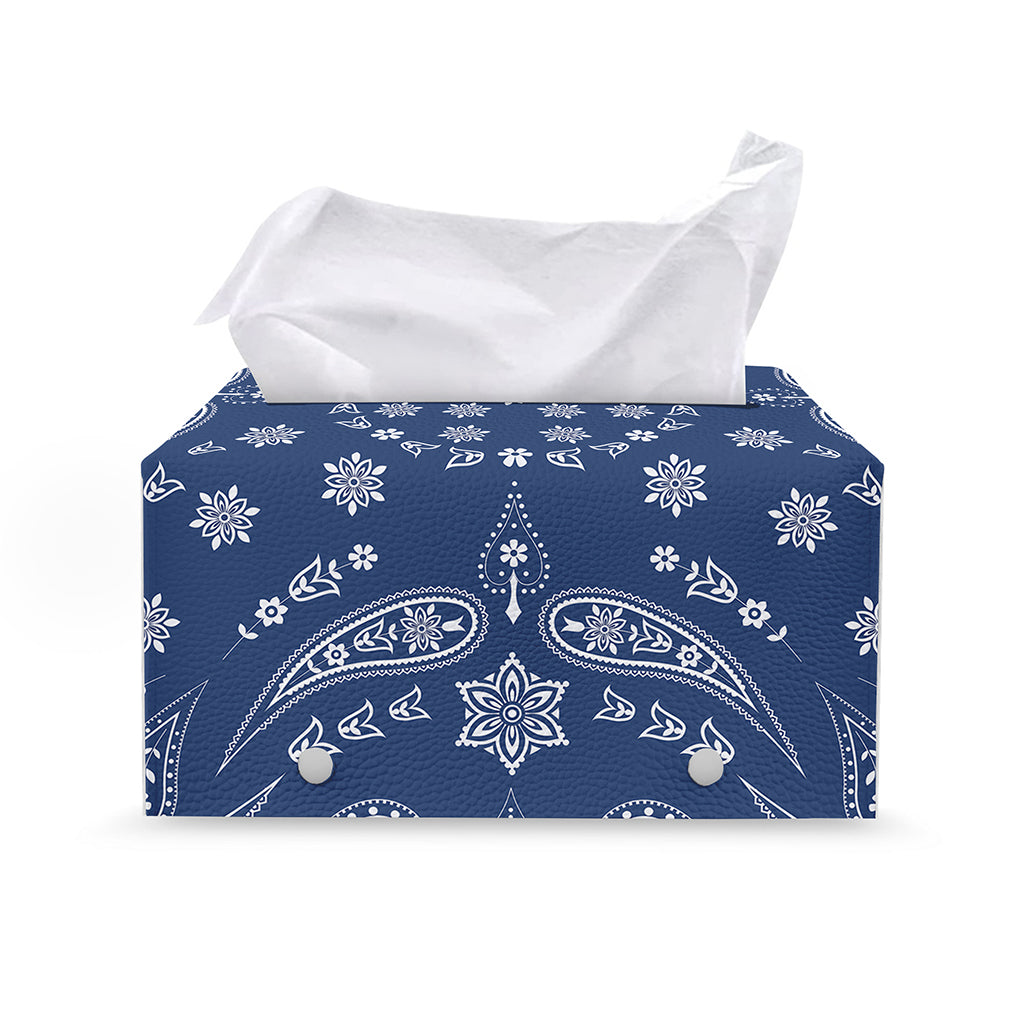 Blue Paisley Bandana Print Leather Tissue Box Cover