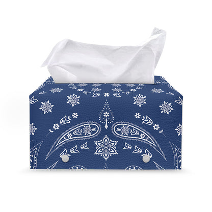 Blue Paisley Bandana Print Leather Tissue Box Cover