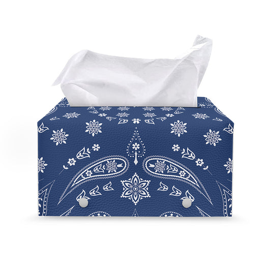 Blue Paisley Bandana Print Leather Tissue Box Cover