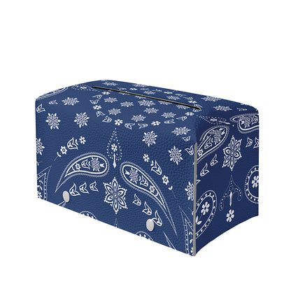 Blue Paisley Bandana Print Leather Tissue Box Cover