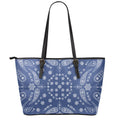 Blue Paisley Bandana Print Leather Tote Bag With Zipper