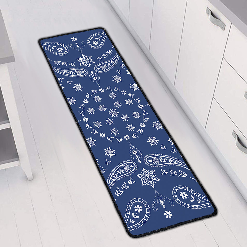 Blue Paisley Bandana Print Long Kitchen Mat