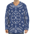 Blue Paisley Bandana Print Long Sleeve Baseball Jersey