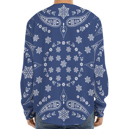 Blue Paisley Bandana Print Long Sleeve Baseball Jersey