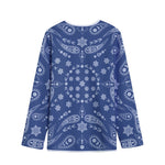 Blue Paisley Bandana Print Long Sleeve Short Coat