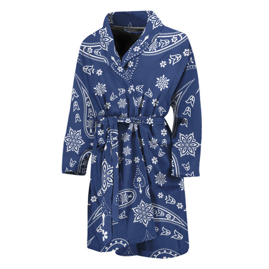 Blue Paisley Bandana Print Men's Bathrobe