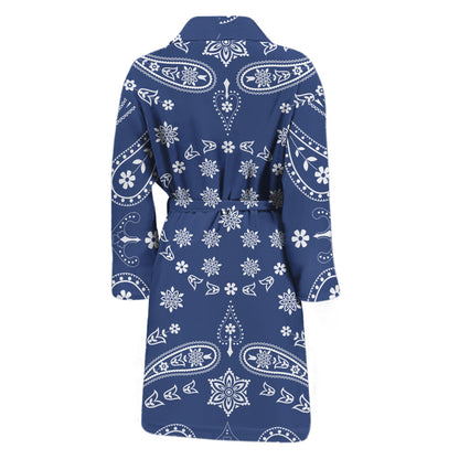Blue Paisley Bandana Print Men's Bathrobe