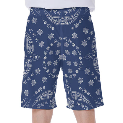 Blue Paisley Bandana Print Men's Beach Shorts