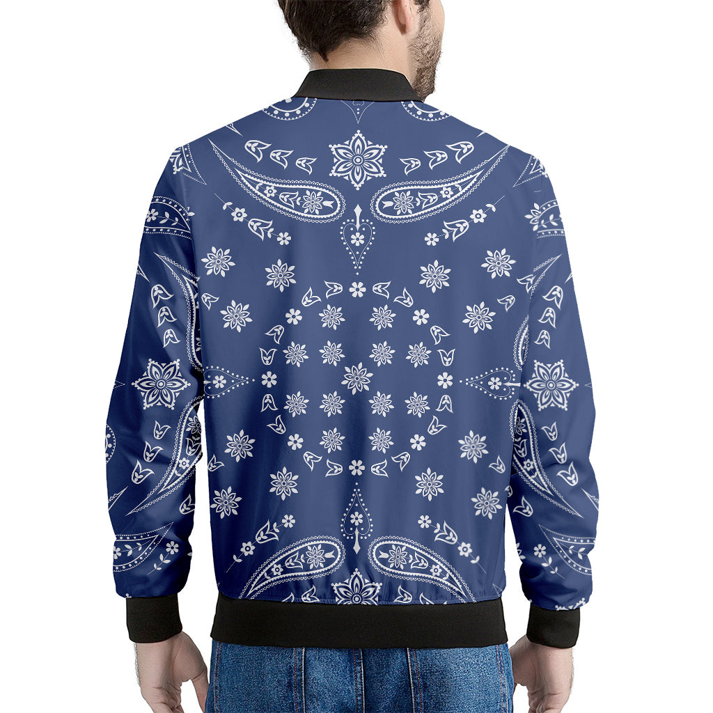 Blue Paisley Bandana Print Men's Bomber Jacket