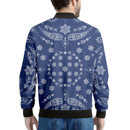 Blue Paisley Bandana Print Men's Bomber Jacket