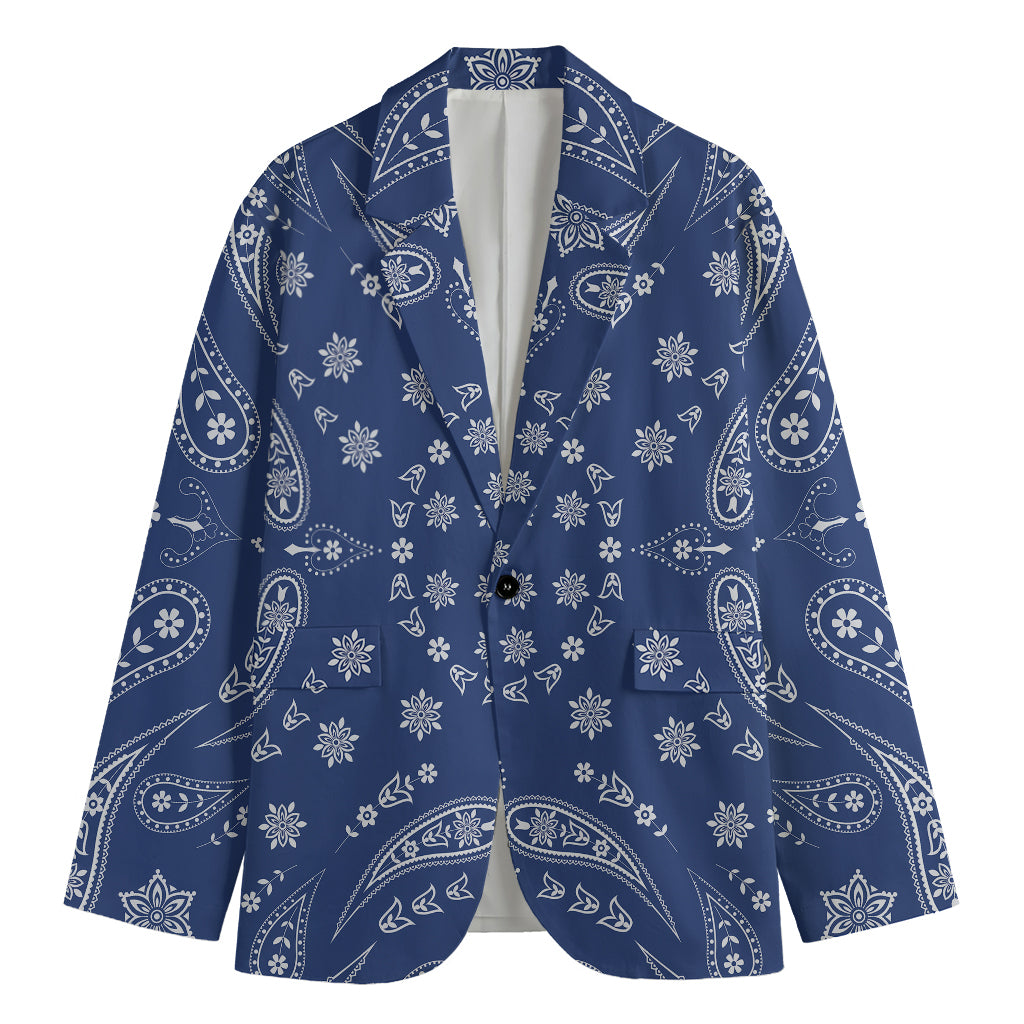 Blue Paisley Bandana Print Men's Cotton Blazer