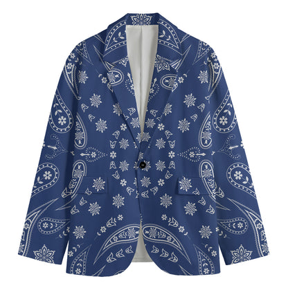 Blue Paisley Bandana Print Men's Cotton Blazer