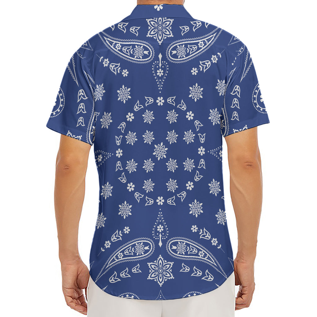 Blue Paisley Bandana Print Men's Deep V-Neck Shirt