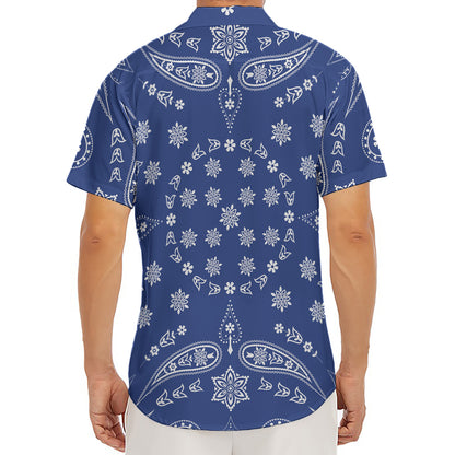 Blue Paisley Bandana Print Men's Deep V-Neck Shirt