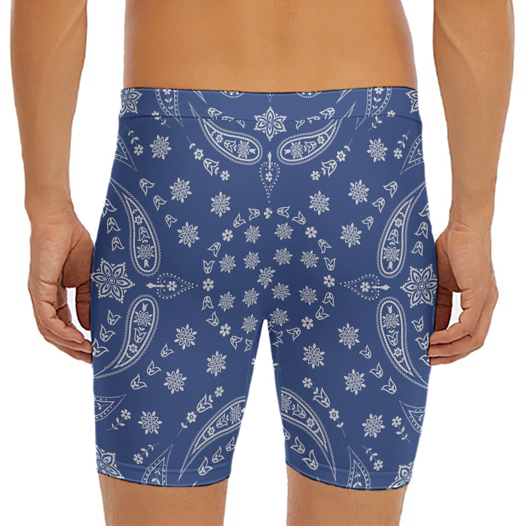 Blue Paisley Bandana Print Men's Long Boxer Briefs