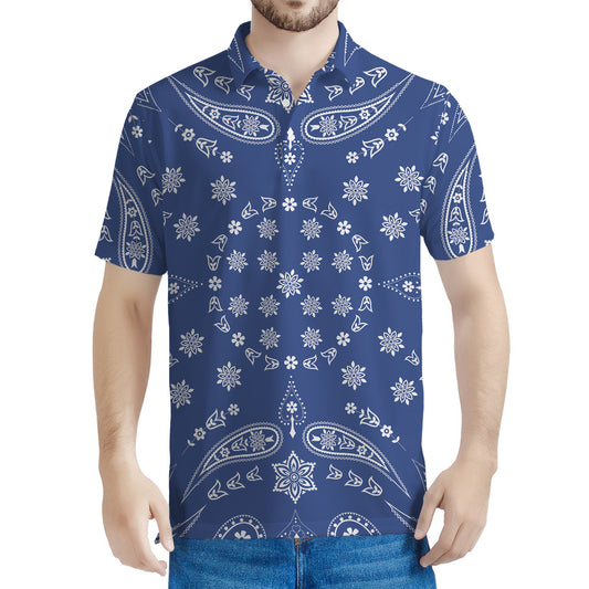 Blue Paisley Bandana Print Men's Polo Shirt