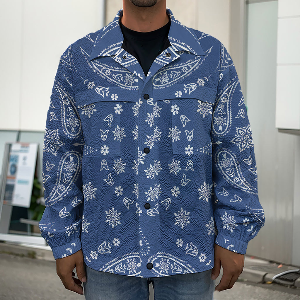 Blue Paisley Bandana Print Men's Shirt Jacket
