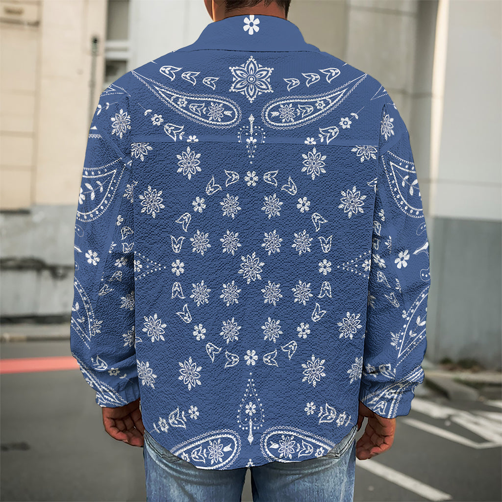 Blue Paisley Bandana Print Men's Shirt Jacket