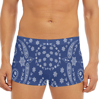 Blue Paisley Bandana Print Men's Short Boxer Briefs