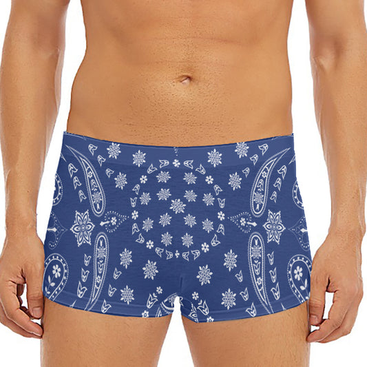 Blue Paisley Bandana Print Men's Short Boxer Briefs