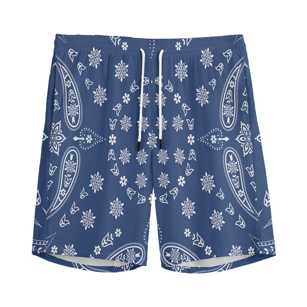 Blue Paisley Bandana Print Men's Sports Shorts