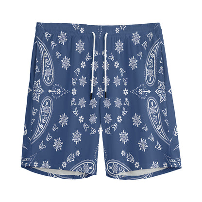 Blue Paisley Bandana Print Men's Sports Shorts