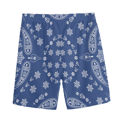 Blue Paisley Bandana Print Men's Sports Shorts