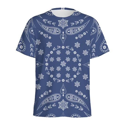 Blue Paisley Bandana Print Men's Sports T-Shirt