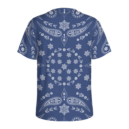 Blue Paisley Bandana Print Men's Sports T-Shirt