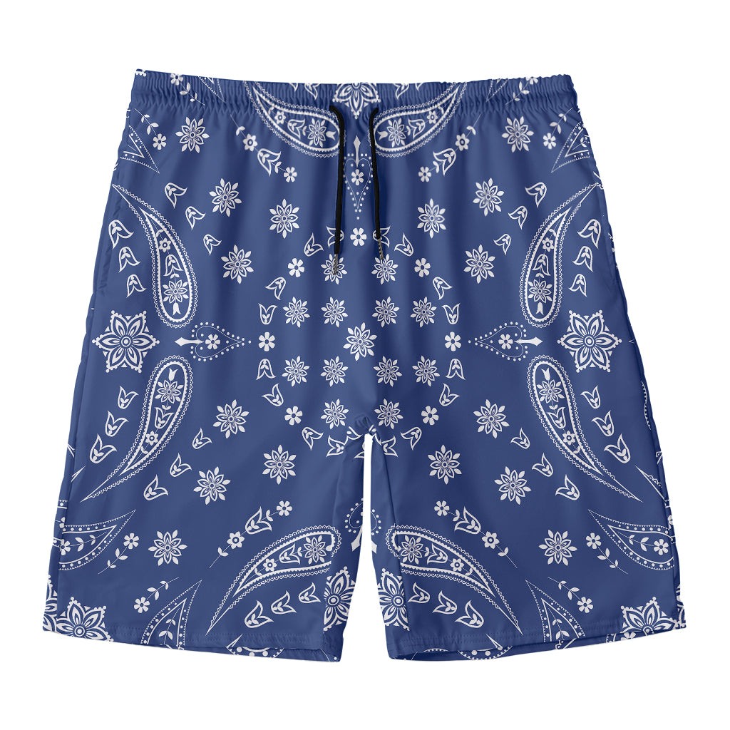 Blue Paisley Bandana Print Men's Swim Trunks