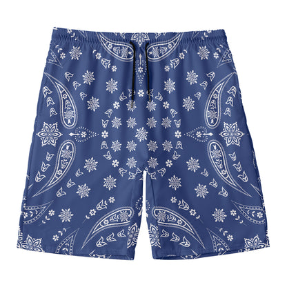 Blue Paisley Bandana Print Men's Swim Trunks