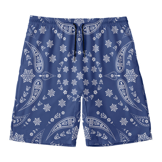 Blue Paisley Bandana Print Men's Swim Trunks