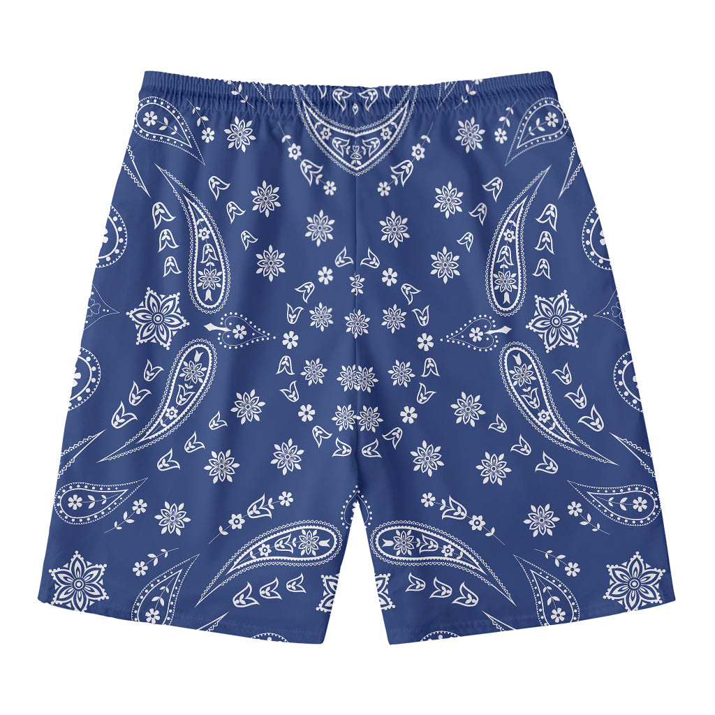 Blue Paisley Bandana Print Men's Swim Trunks