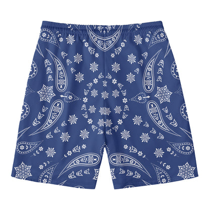 Blue Paisley Bandana Print Men's Swim Trunks