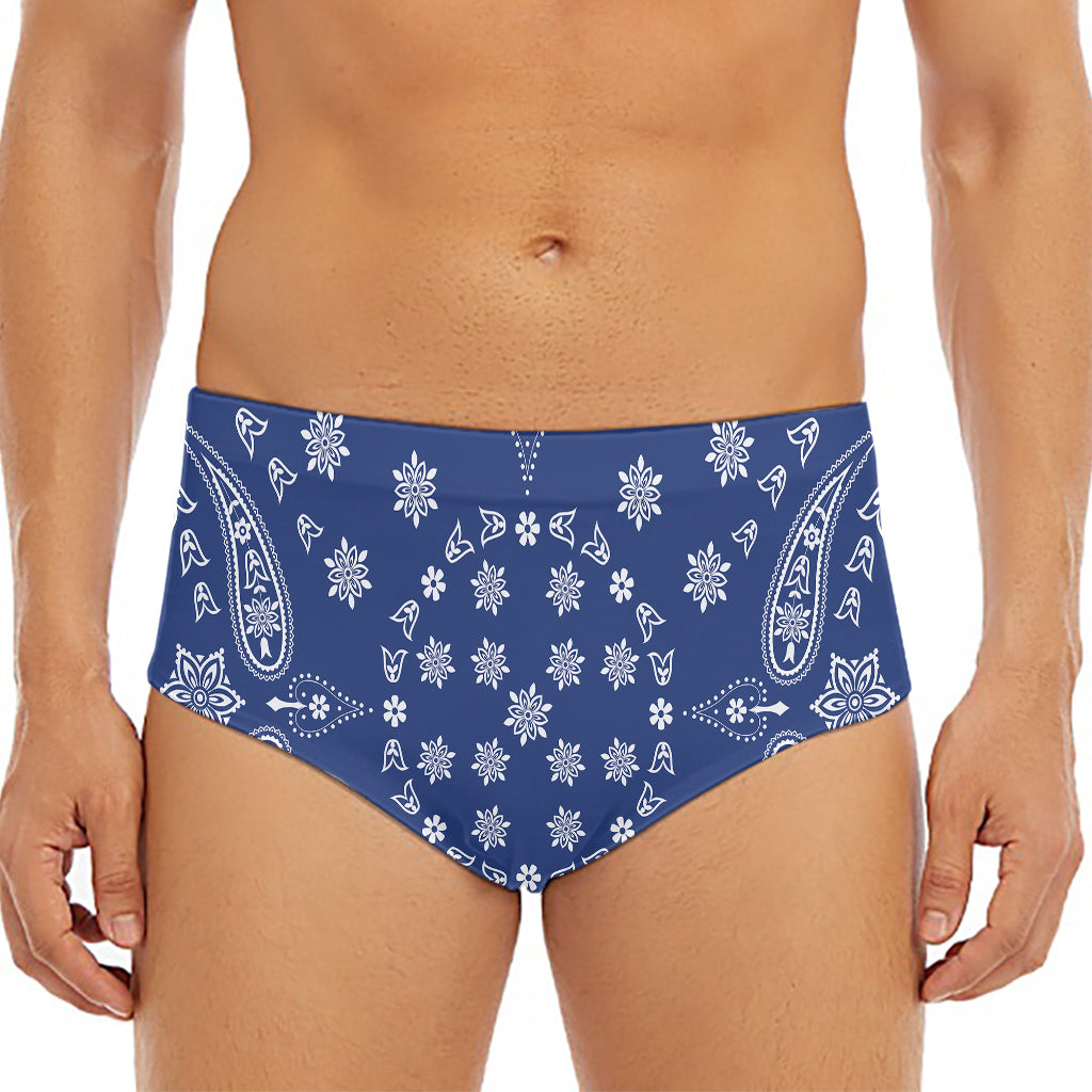 Blue Paisley Bandana Print Men's Triangle Swim Briefs