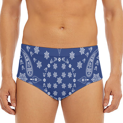 Blue Paisley Bandana Print Men's Triangle Swim Briefs