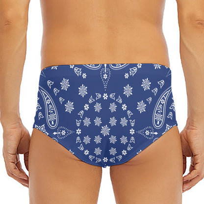 Blue Paisley Bandana Print Men's Triangle Swim Briefs